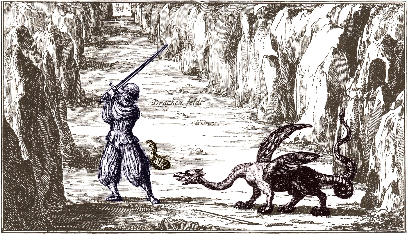 Medieval knight slaying a dragon