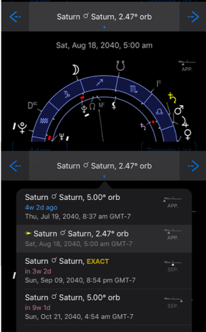Time Nomad app showing exact dates for Saturn return