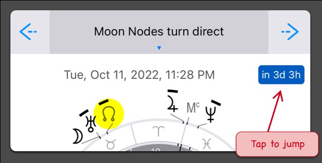 Astrological chart showingt the Moon nodes with direct movement