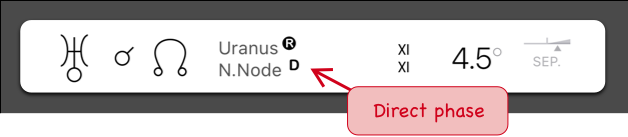 Astrological aspect with the Moon north node in direct movement phase