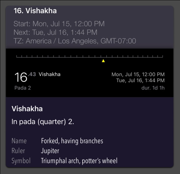 The nakshatra lunar mansion component for the Dashboard.