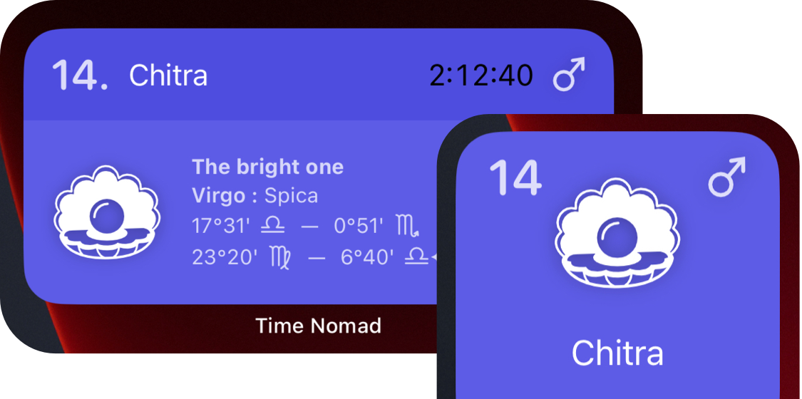 Current Moon nakshatra widgets for the Home Screen.