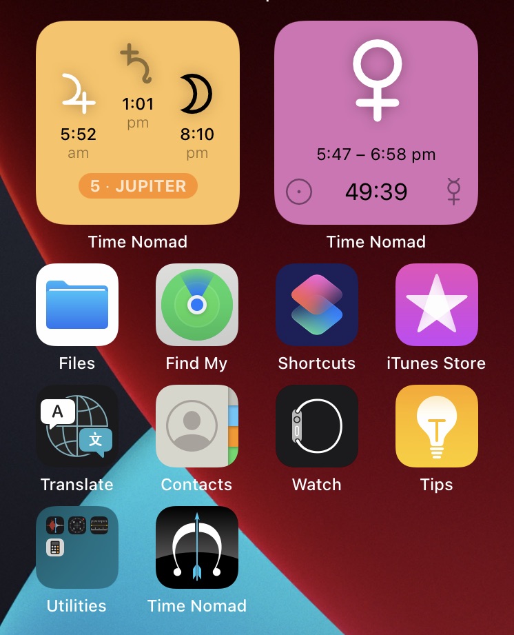Planetary hour widget for the Time Nomad app