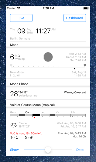 Time Nomad astrological and astronomical dashboard