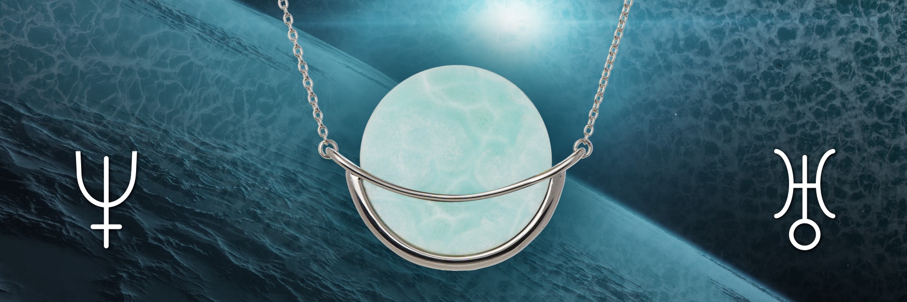 Larimar gemstone “Dancing Orbit” silver necklace by Gems In Style jewellery