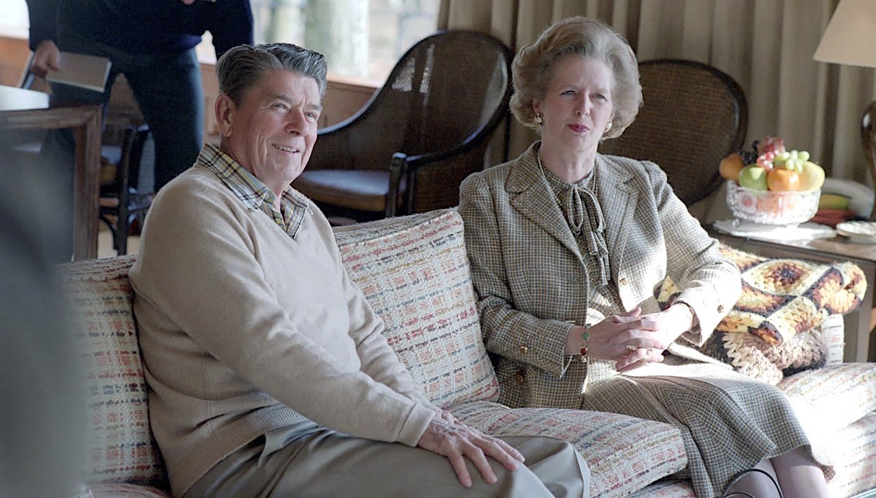 US President Ronald Reagan with British Prime Minister Margaret Thatcher at Camp David, 1984