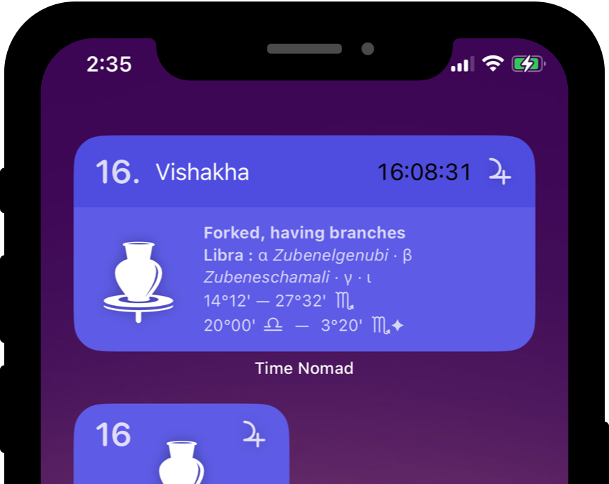 Moon current nakshatra widget for iPhone Home Screen