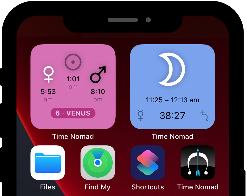 Planetary hour widget for iPhone home screen
