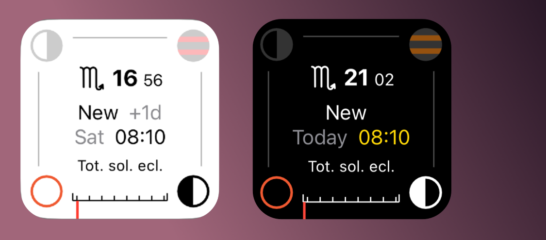 Small size Home Screen Widget displaying Moon phase along with additional parameters.