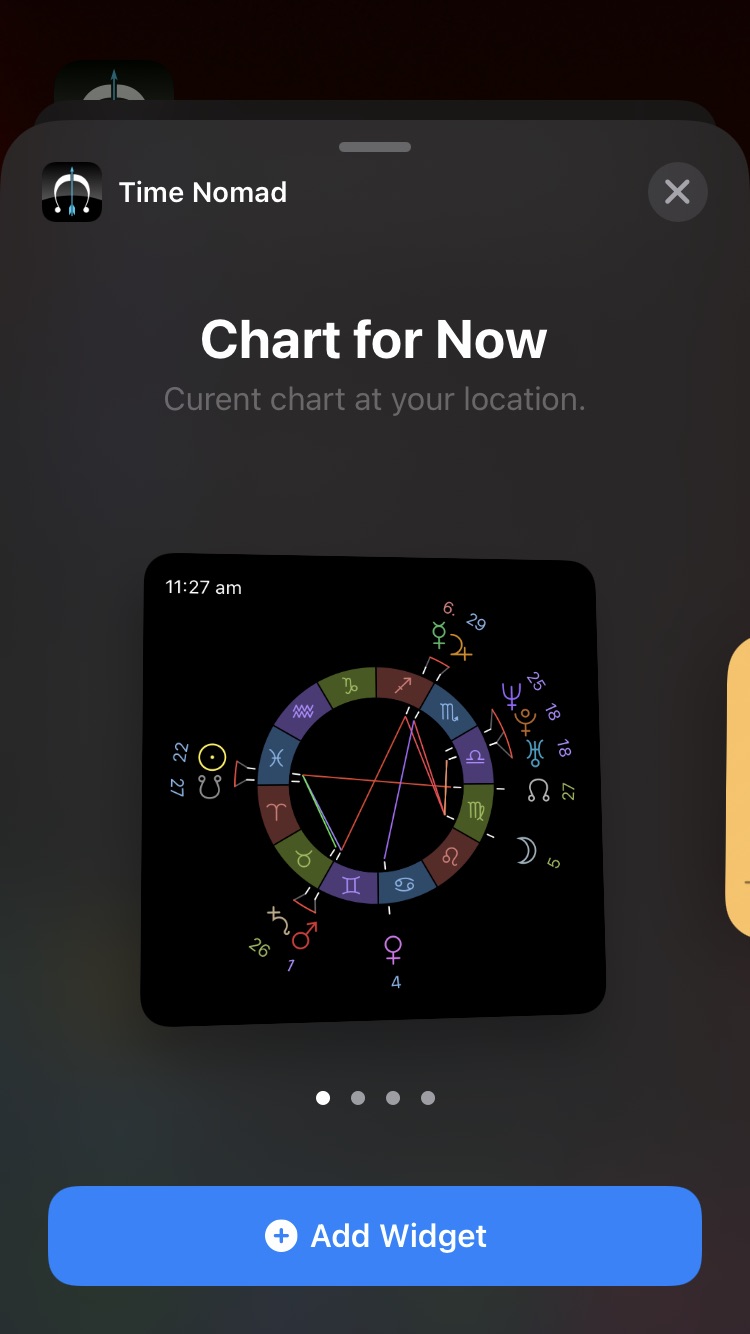 Adding astrological chart widget to home screen