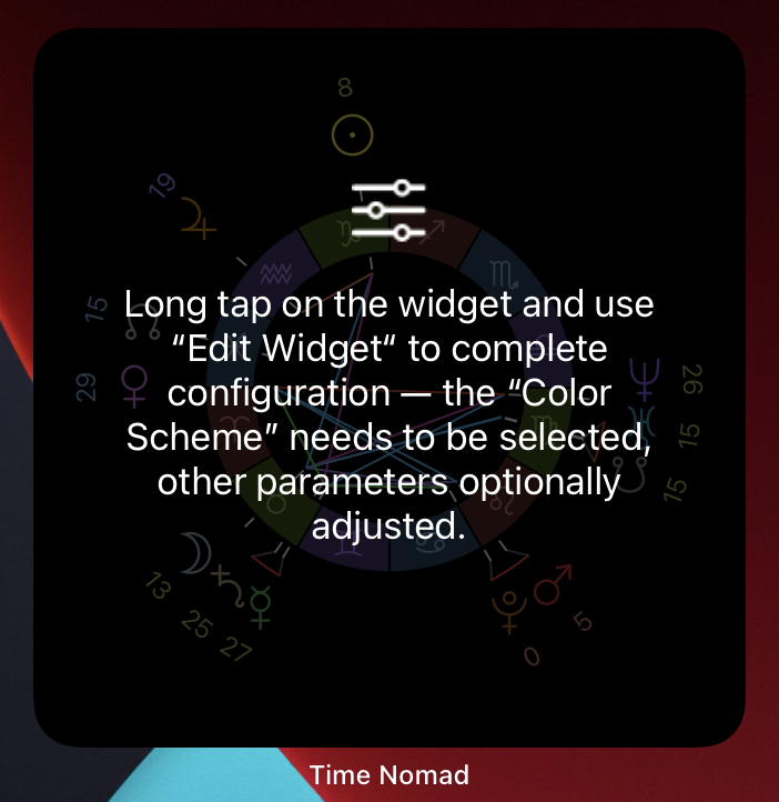 Astrological chart widget requesting color scheme selection