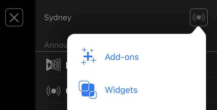 Widgets configuration menu