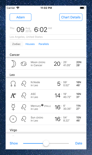 Time Nomad astrological chart details