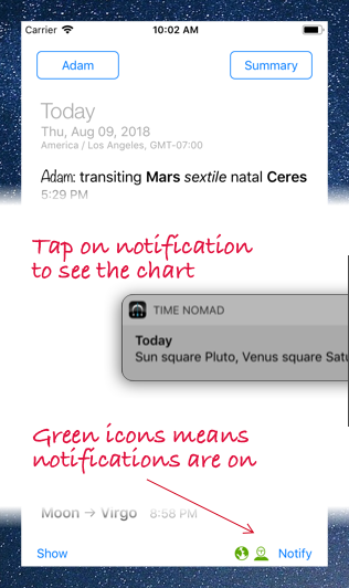 Time Nomad events notifications