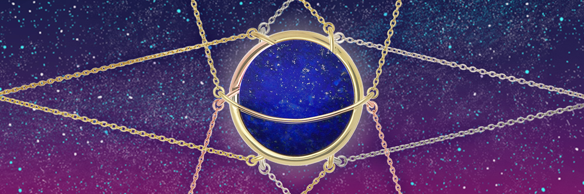 Lapis Lazuli gemstone “Dancing Orbit” silver necklace by Gems In Style jewellery